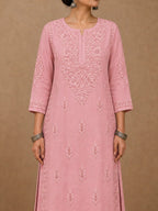Pink Aangan Chanderi Chikankari Kurta Set