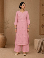 Pink Aangan Chanderi Chikankari Kurta Set