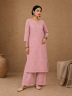 Pink Aangan Chanderi Chikankari Kurta Set