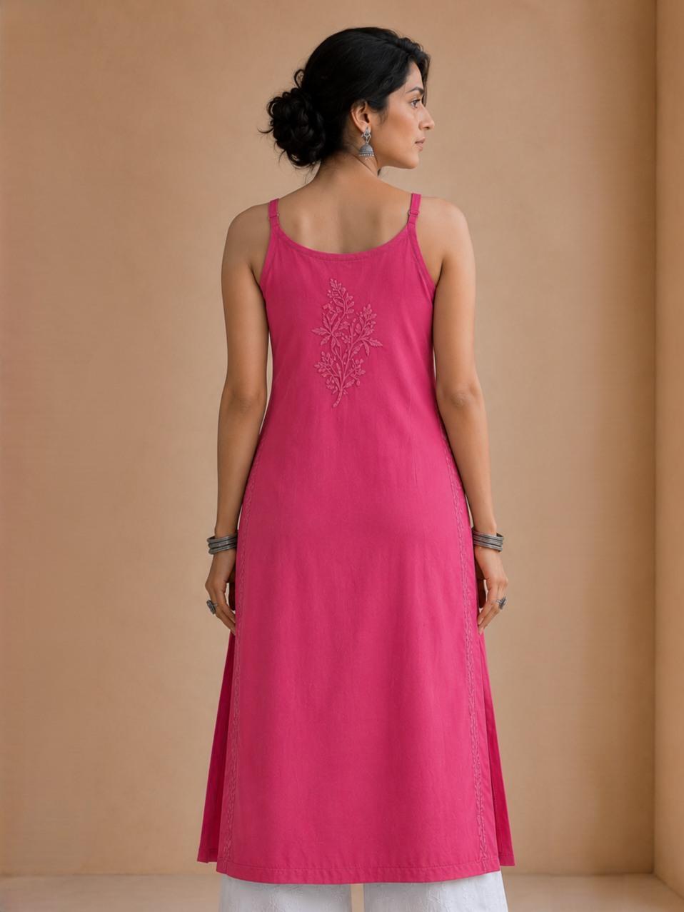 Pink Rayon Chikankari Solid Women's Kurti