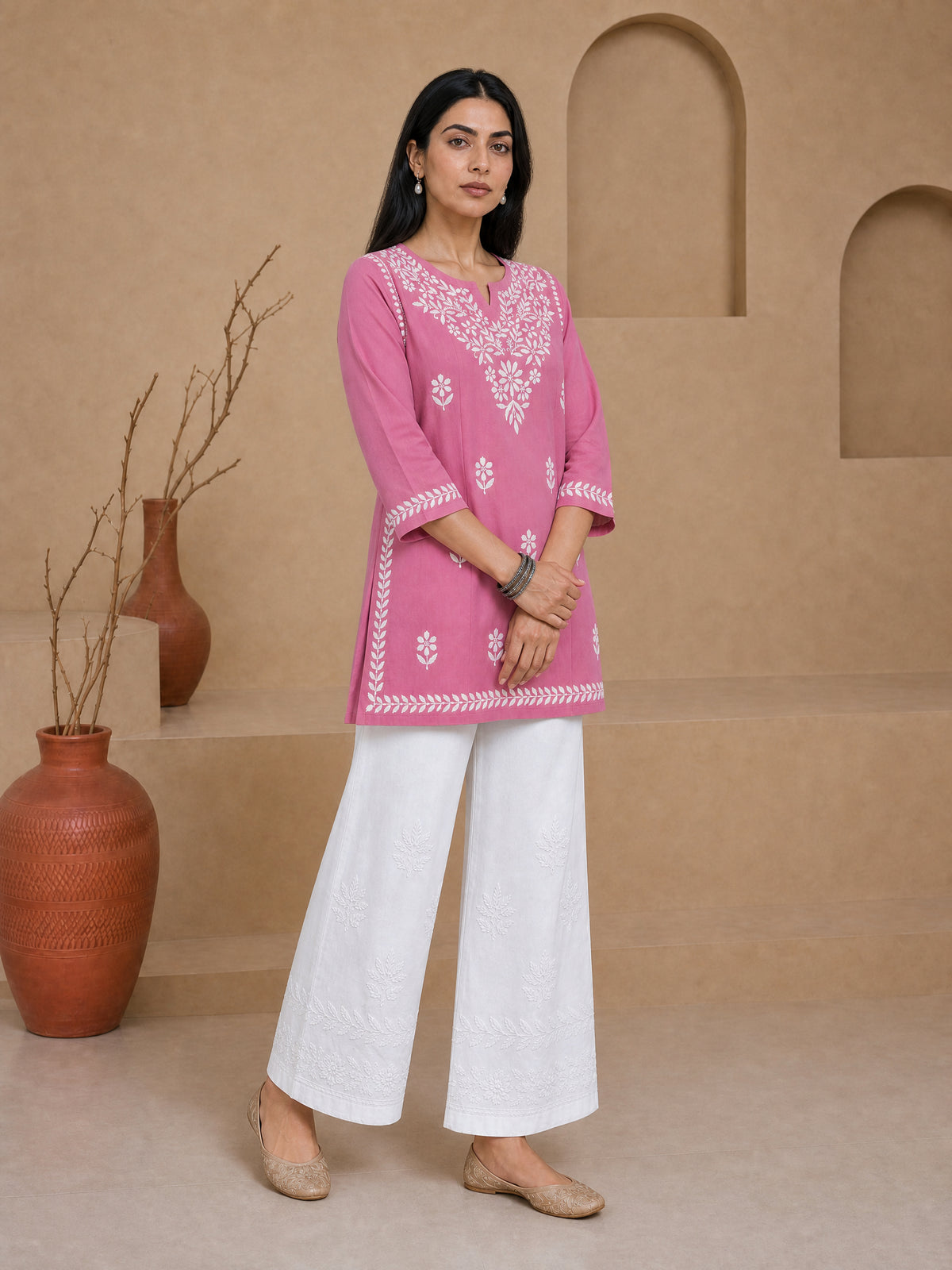 Buy Pink Milan Rayon Chikankari Short Kurta