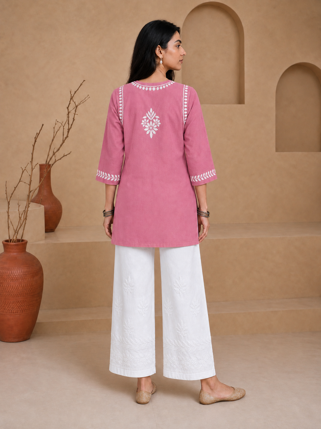 Buy Pink Milan Rayon Chikankari Short Kurta