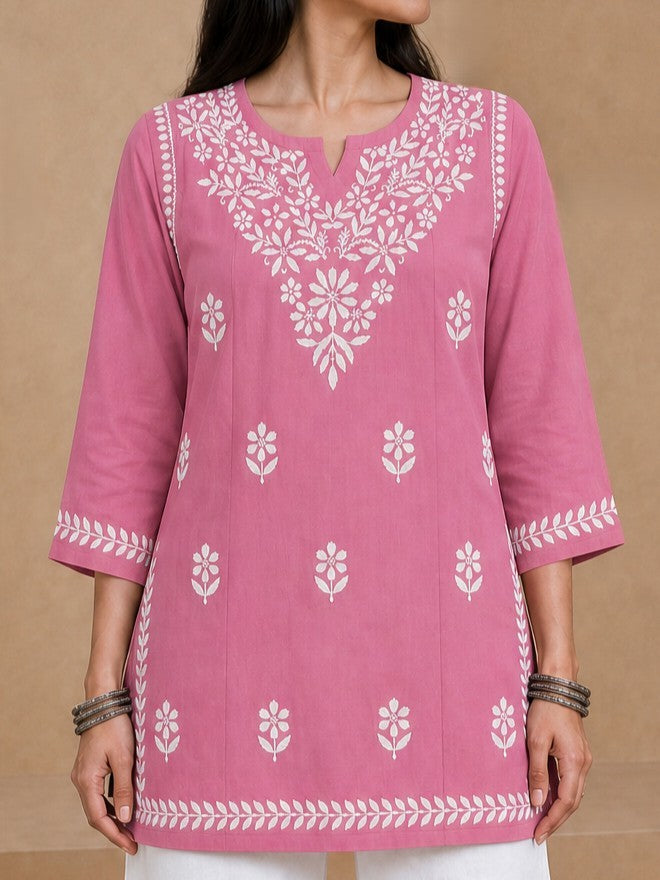 Buy Pink Milan Rayon Chikankari Short Kurta
