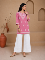 Buy Pink Milan Rayon Chikankari Short Kurta