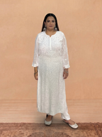 Georgette Chikankari Solid Women's Long Kurti - White