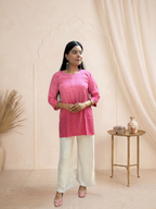 Rayon Chikankari Ombre Women's Short Kurta - Pink