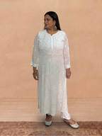 Georgette Chikankari Solid Women's Long Kurti - White