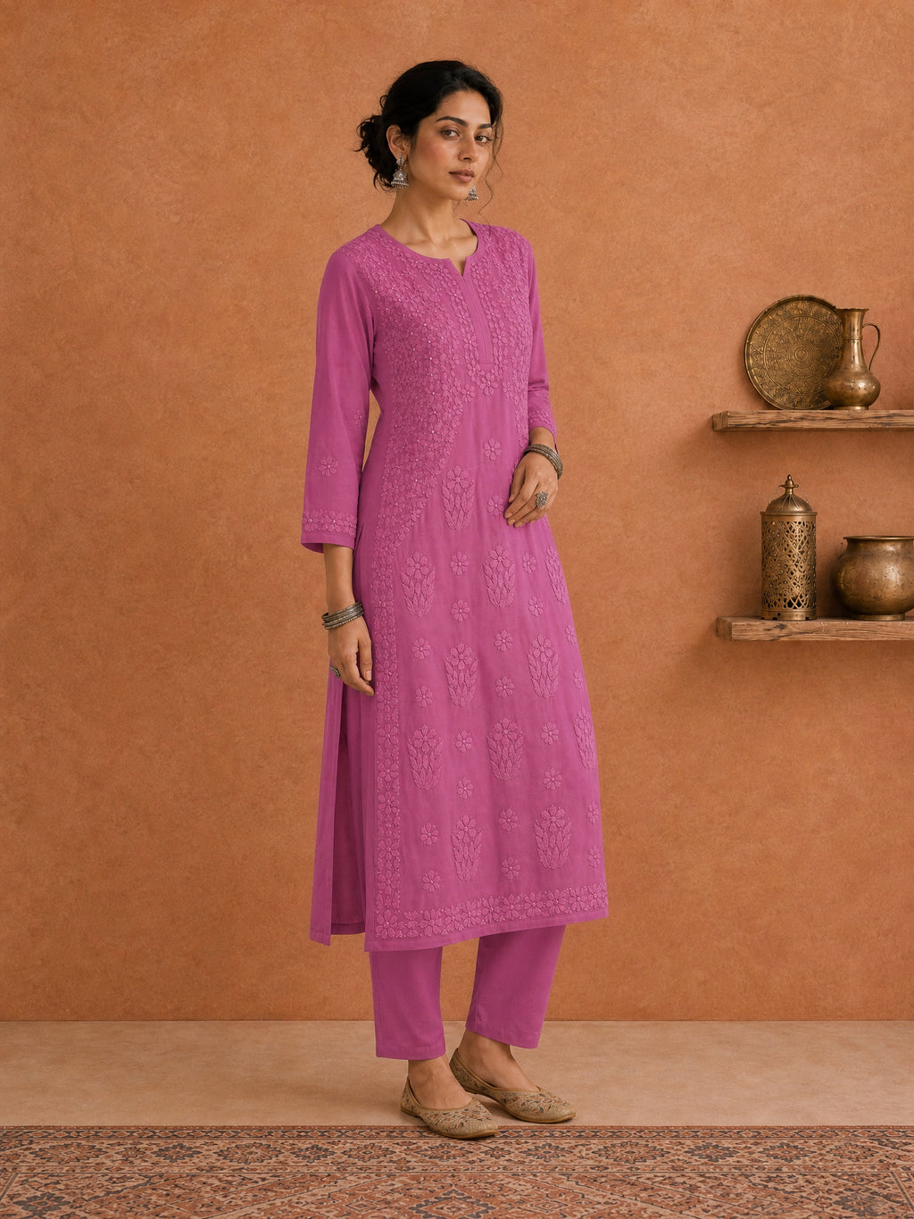 Buy Pink Utsav Georgette Chikankari Long Kurti