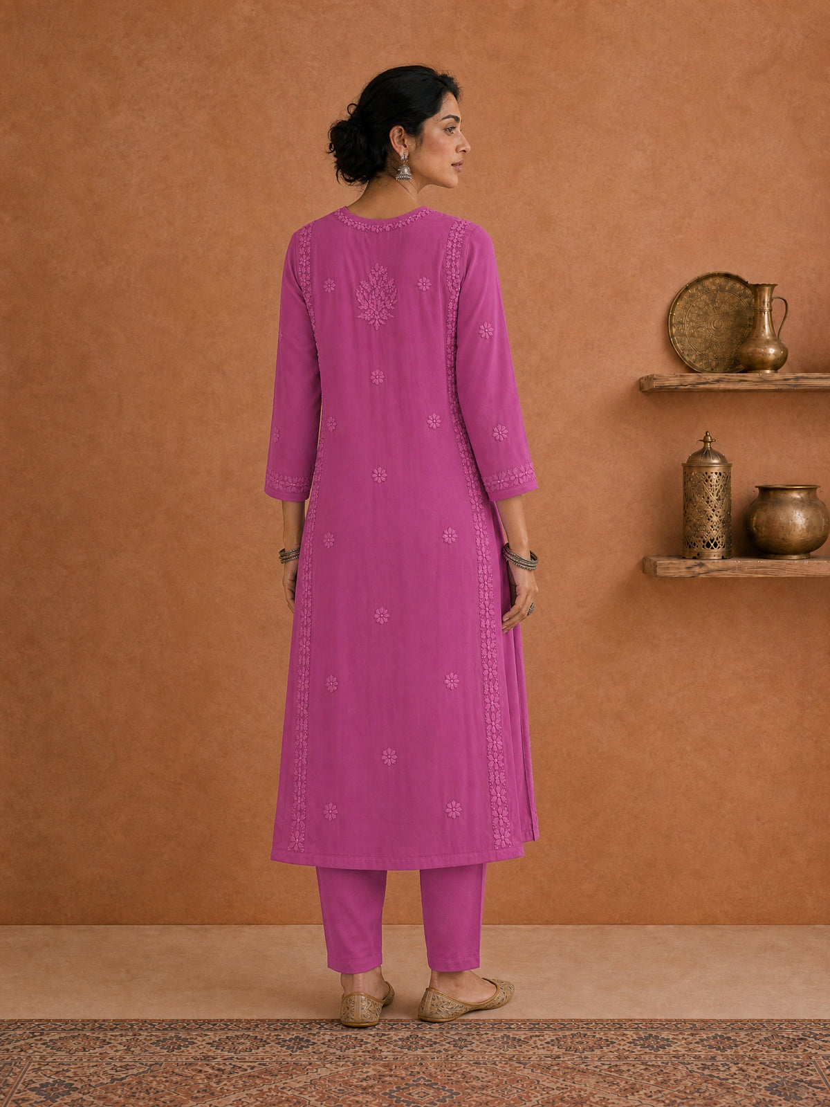 Buy Pink Utsav Georgette Chikankari Long Kurti