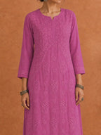 Buy Pink Utsav Georgette Chikankari Long Kurti