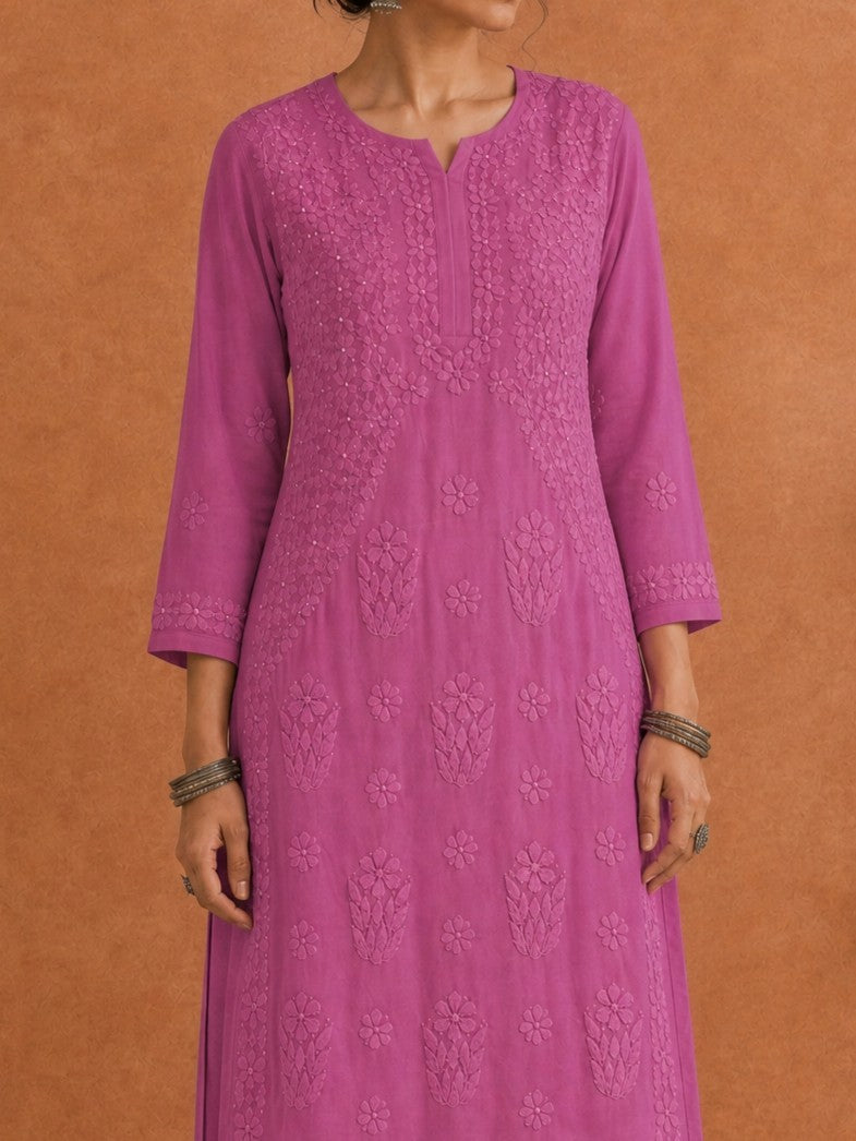 Buy Pink Utsav Georgette Chikankari Long Kurti