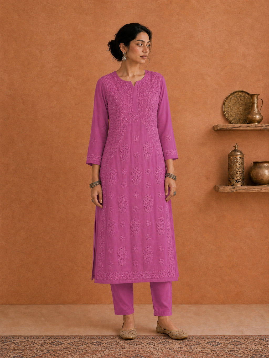 Buy Pink Utsav Georgette Chikankari Long Kurti
