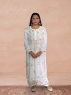 Rayon Chikankari Women's 2PC Long Kurta Set - White