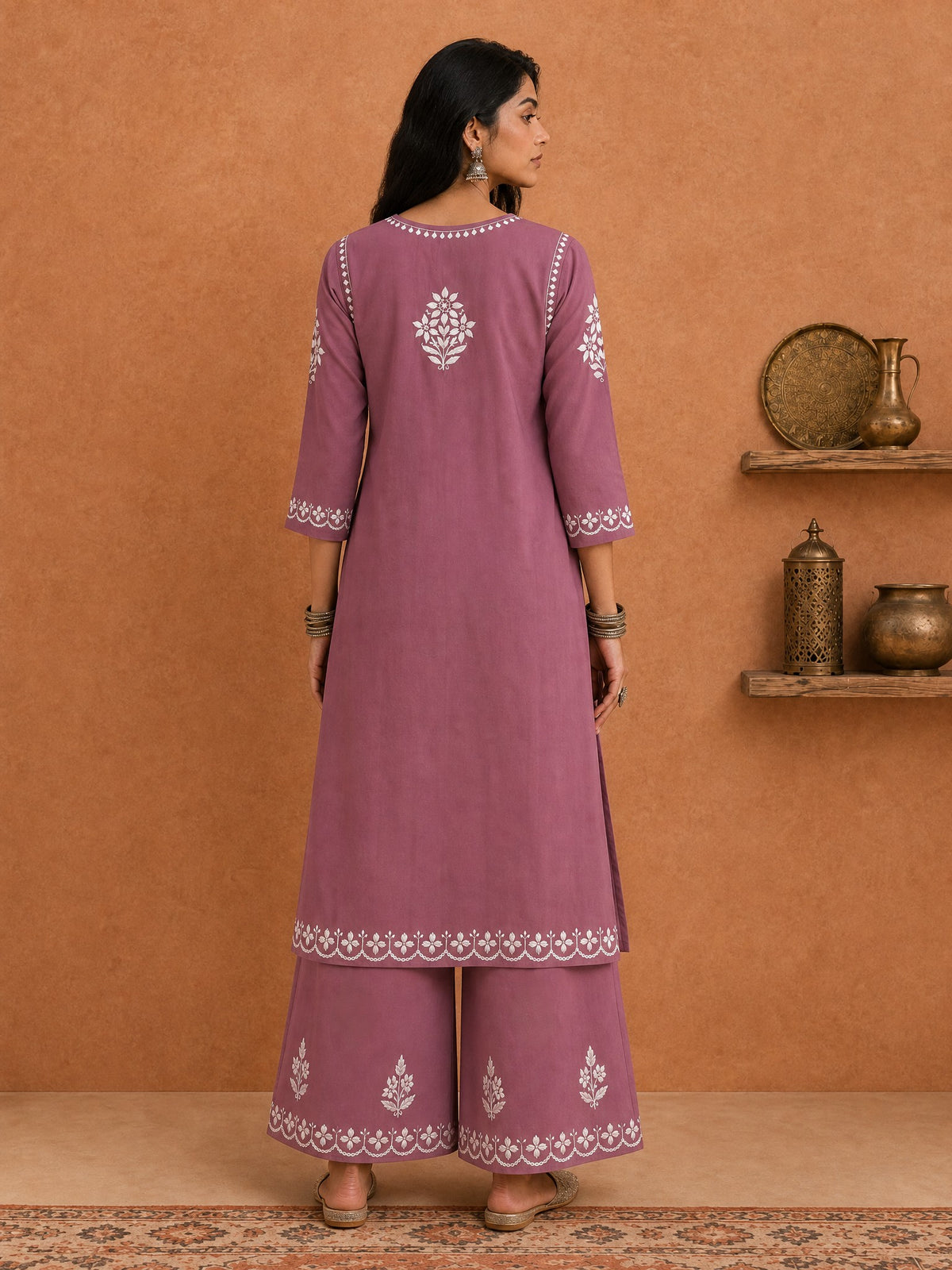 Buy Mauve Sanwar Rayon Chikankari Kurta Set