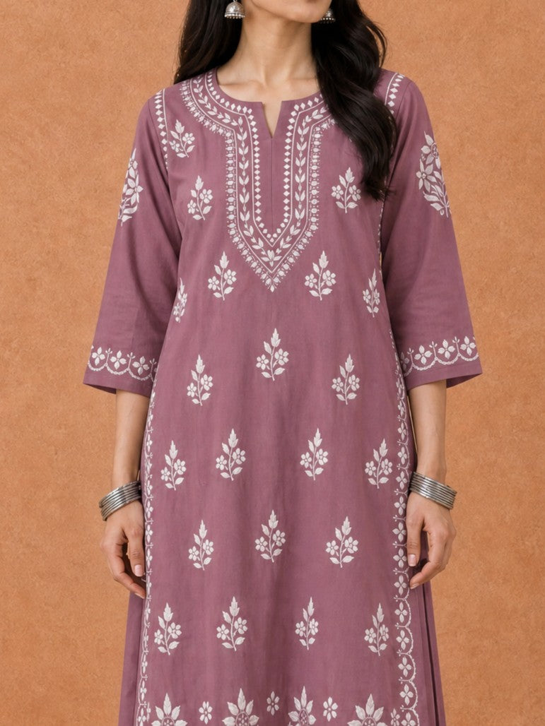 Buy Mauve Sanwar Rayon Chikankari Kurta Set