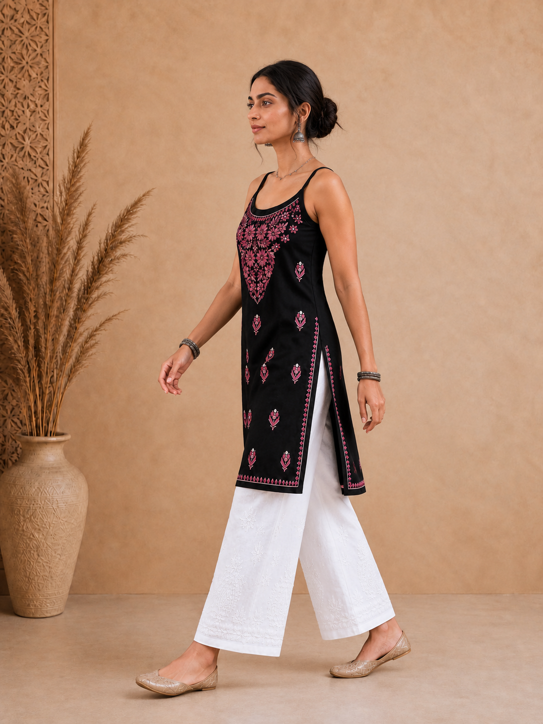 Rayon chikankari mid length kurti