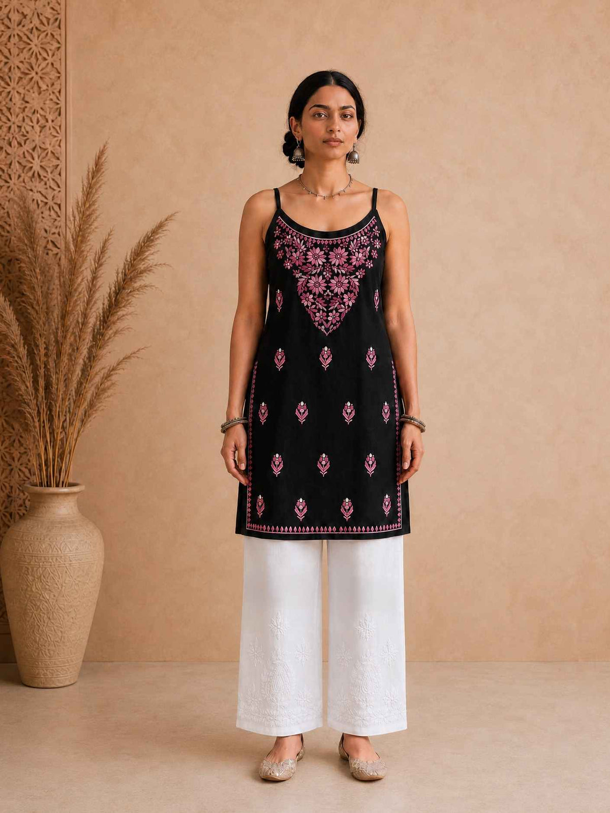 Rayon chikankari mid length kurti