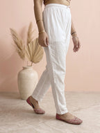Rayon Chikankari Solid Women's Pant - White