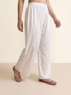 Rayon Chikankari Solid Women's Palazzo - White
