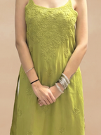Rayon Chikankari Solid Women's Kurti - Olive Green