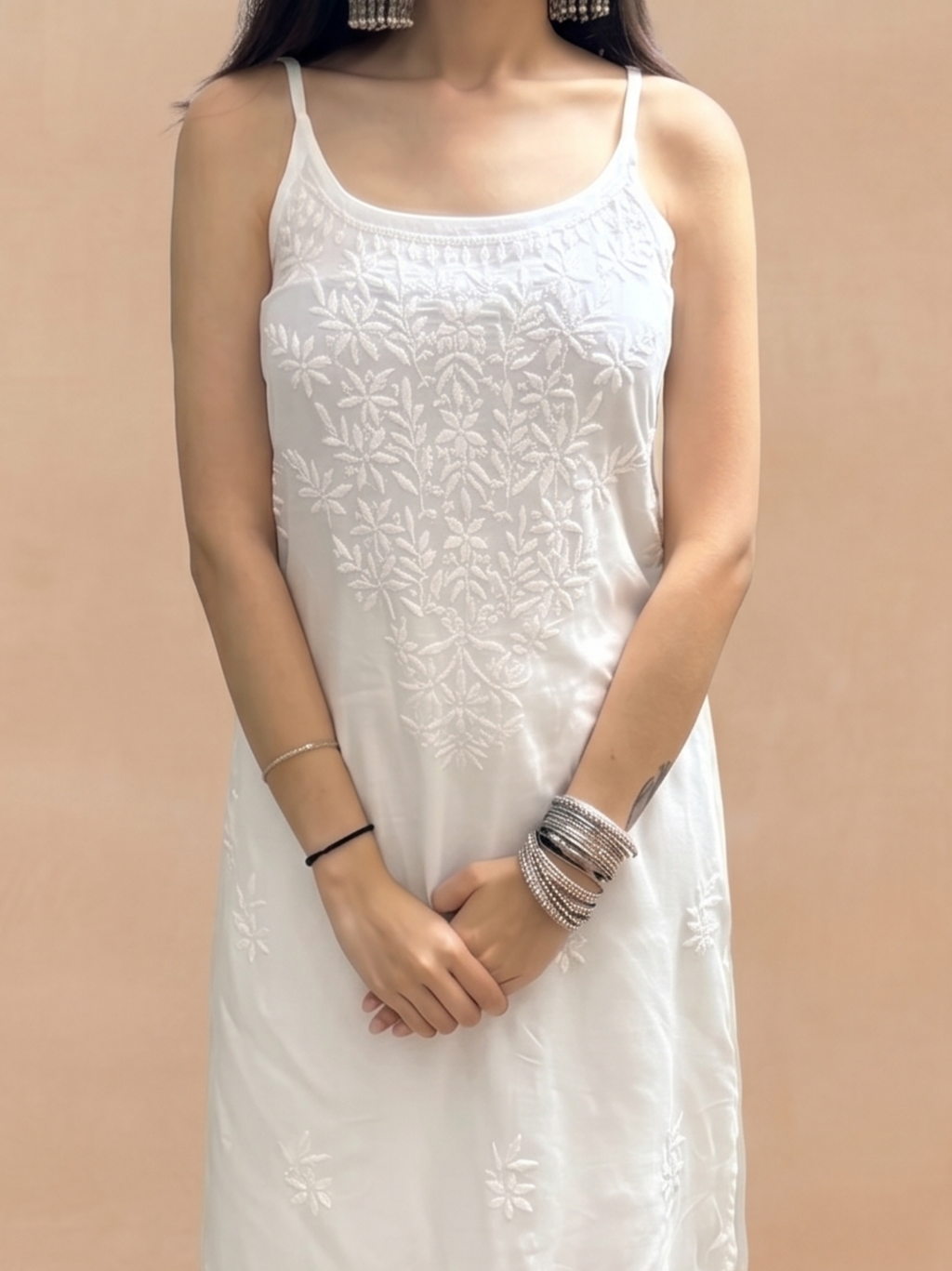 Rayon Chikankari Solid Women's Kurti - White