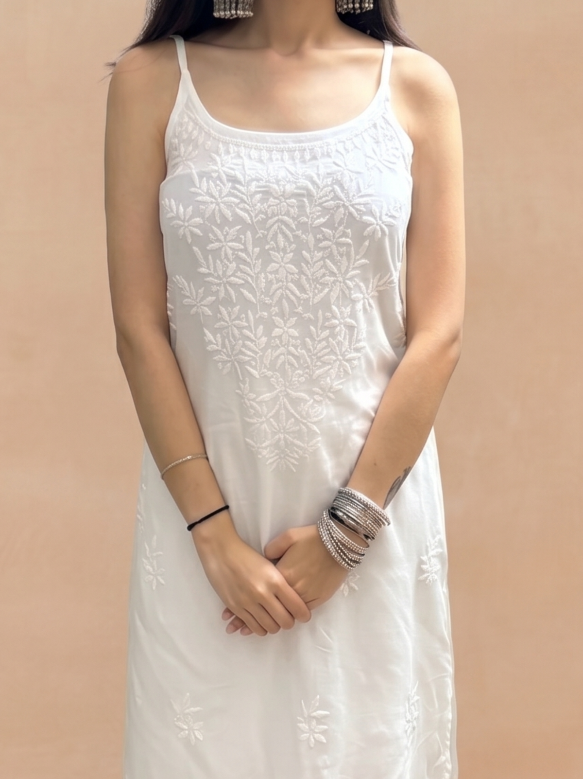Rayon Chikankari Solid Women's Kurti - White