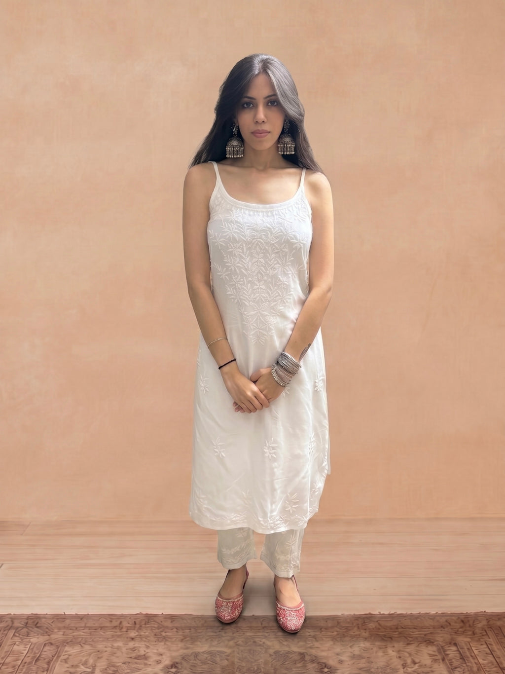 Rayon Chikankari Solid Women's Kurti - White