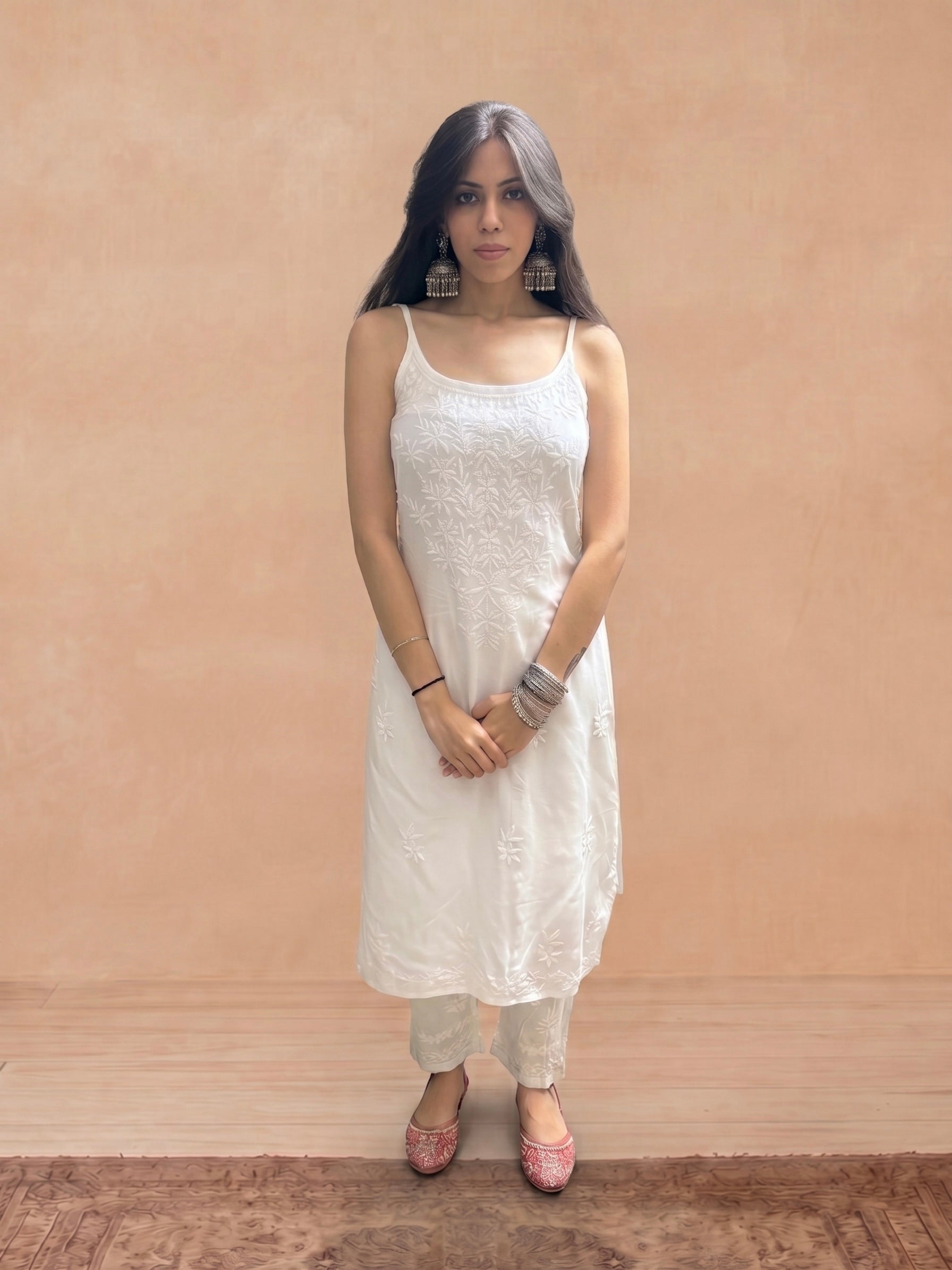 Rayon Chikankari Solid Women's Kurti - White