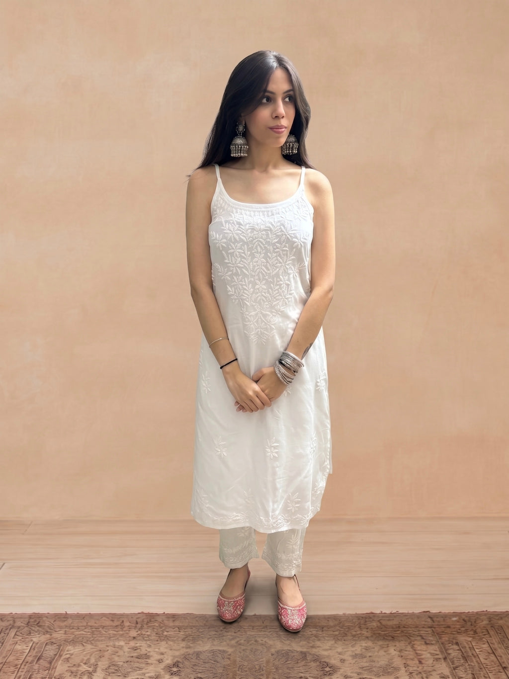 Rayon Chikankari Solid Women's Kurti - White