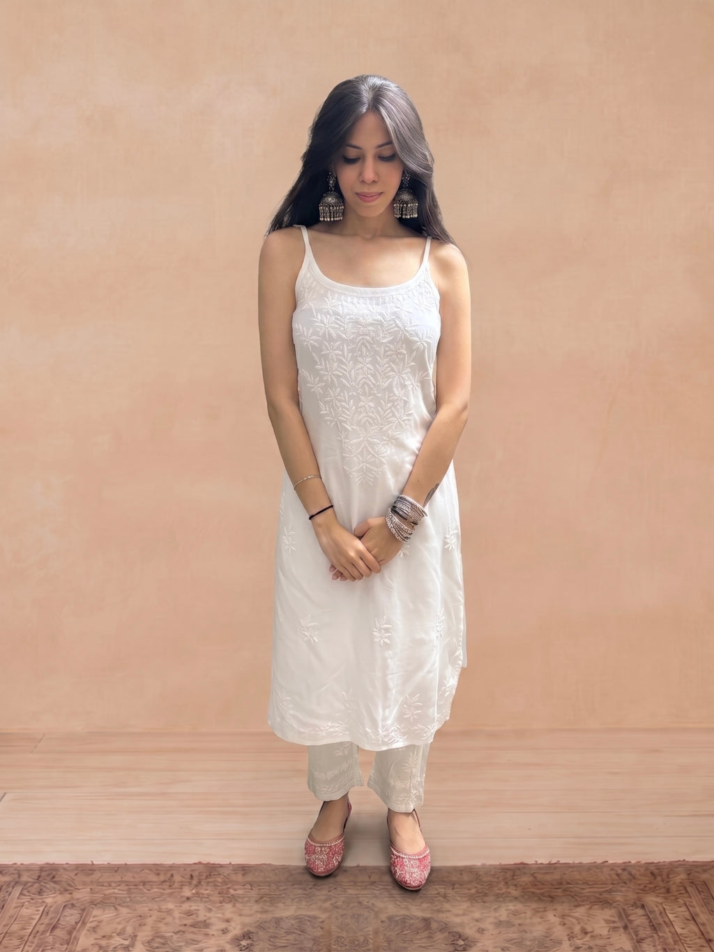 Rayon Chikankari Solid Women's Kurti - White