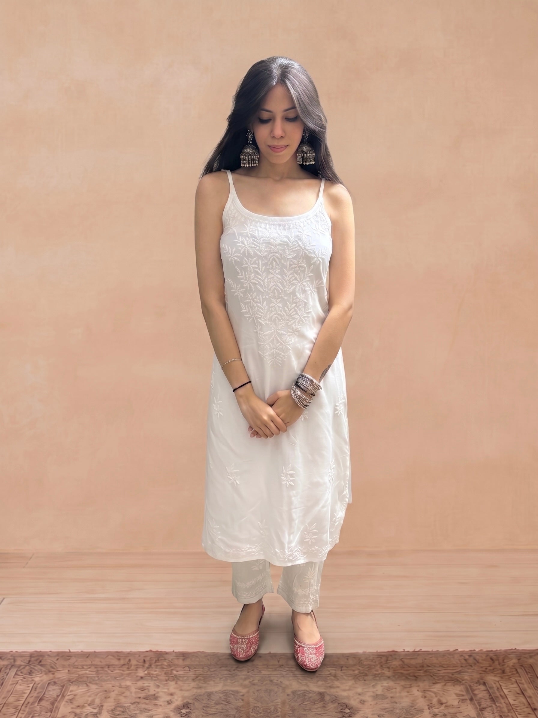 Rayon Chikankari Solid Women's Kurti - White
