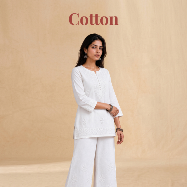 cotton chikankari kurti from house of savar collection