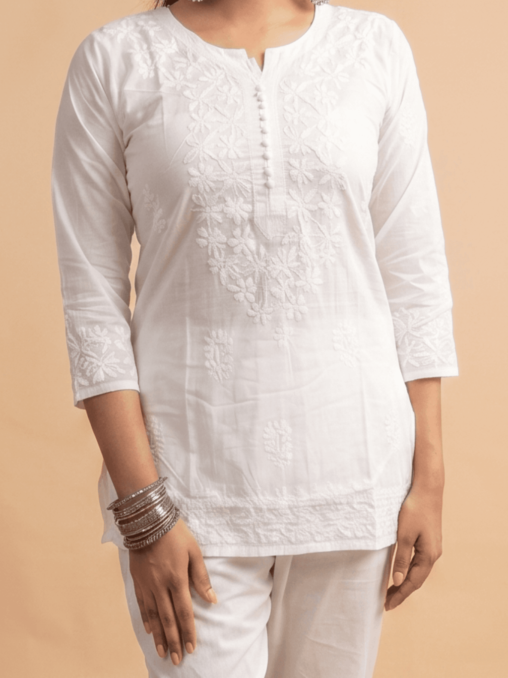 Chikankari Solid Women's 2 PC Co-ord Set - White