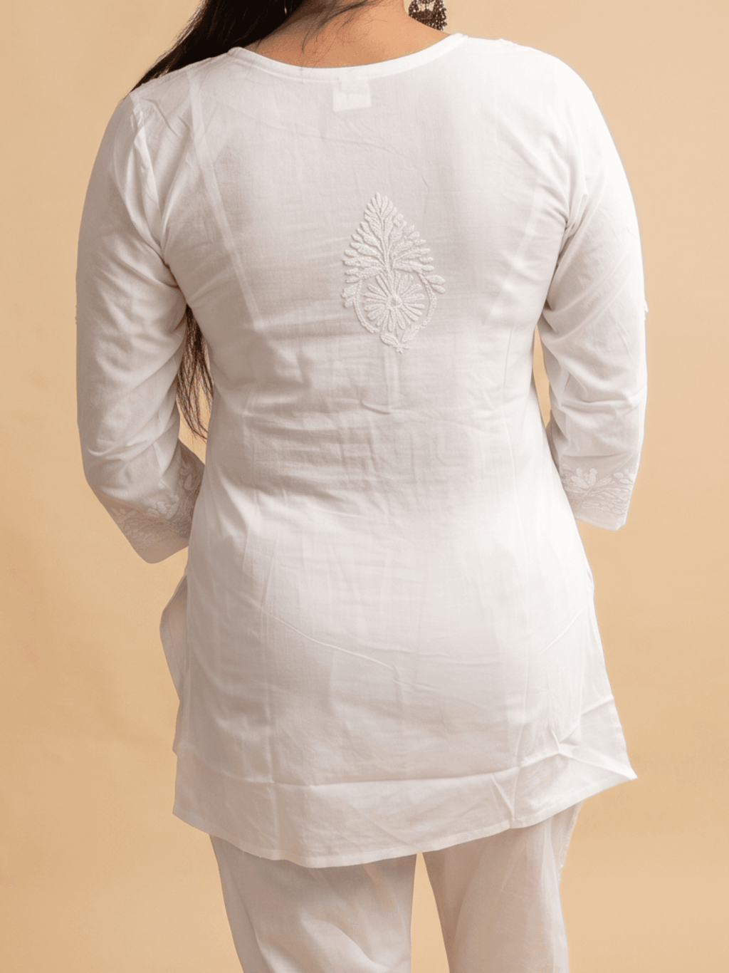 Chikankari Solid Women's 2 PC Co-ord Set - White