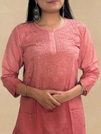 Rayon Chikankari Ombre Women's Short Kurta - Peachish Brown