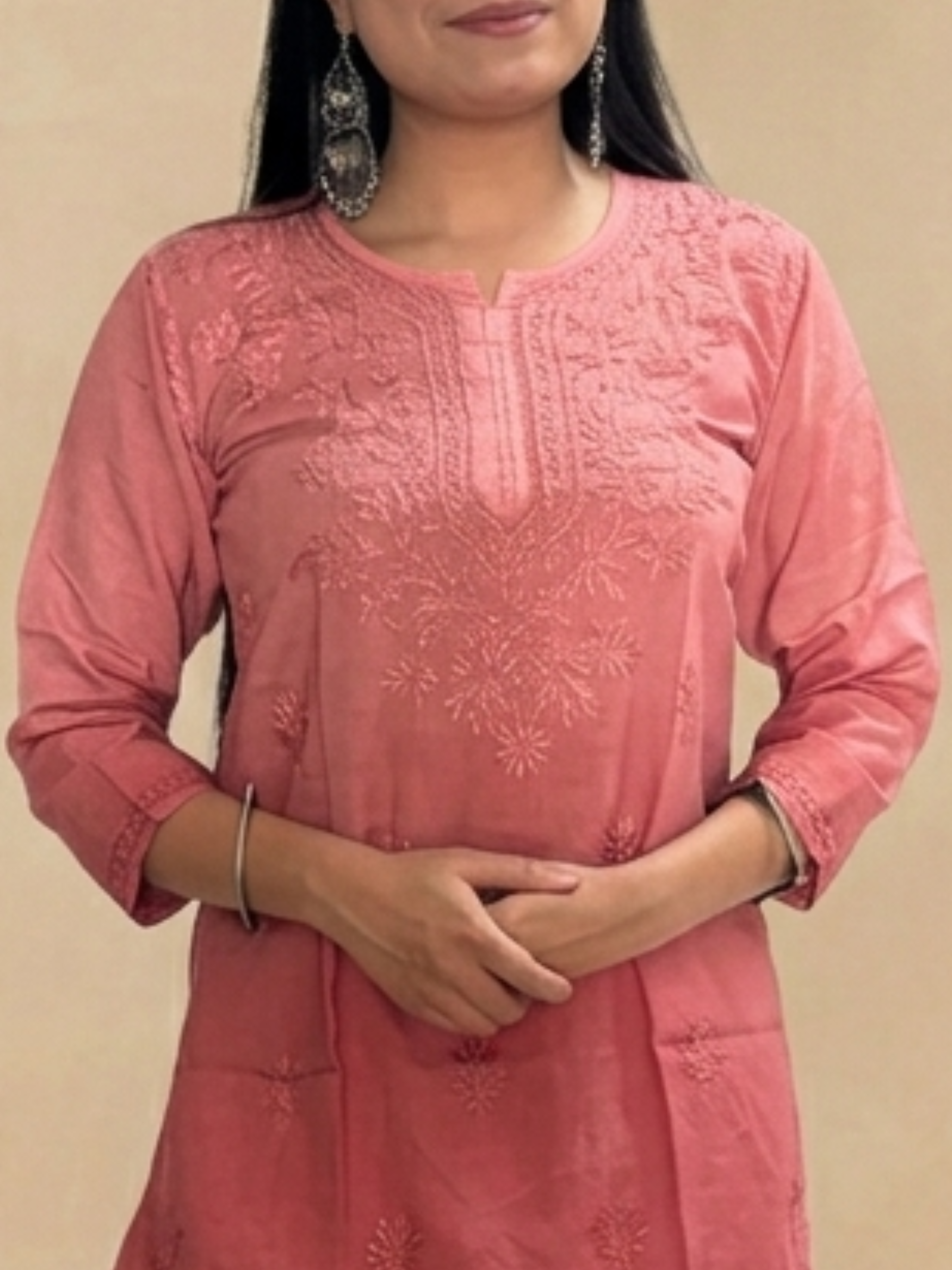 Rayon Chikankari Ombre Women's Short Kurta - Peachish Brown