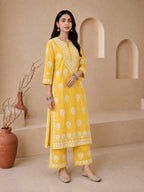 Shop Yellow Sanwar Rayon Chikankari Kurta Set