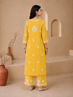 Shop Yellow Sanwar Rayon Chikankari Kurta Set