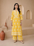 Shop Yellow Sanwar Rayon Chikankari Kurta Set