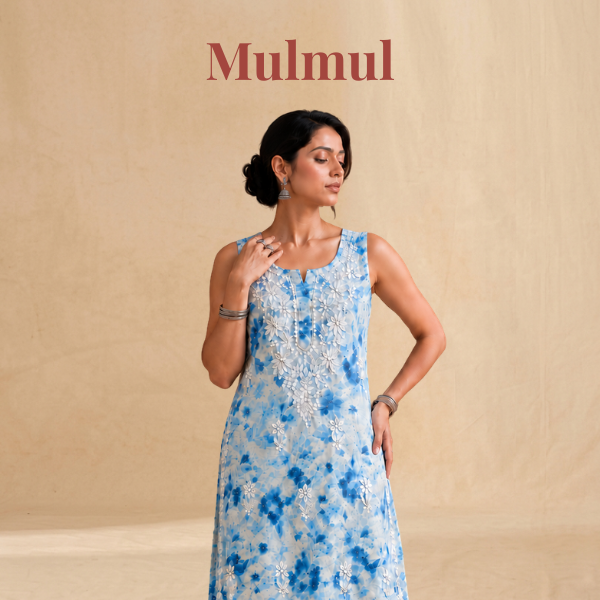 Mulmul chikankari printed kurta
